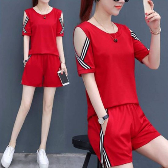 Casual Sports Outfits Wear Short Sleeve Jumpsuit - Red image