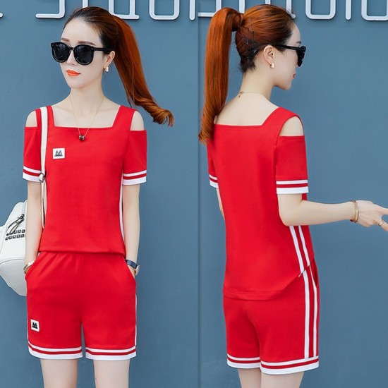 Casual Sports Outfits Wear Short Sleeve Jumpsuit - Red image