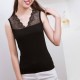 Slim Fit Solid Color V Neck Lace Stitching Shirt - Black image