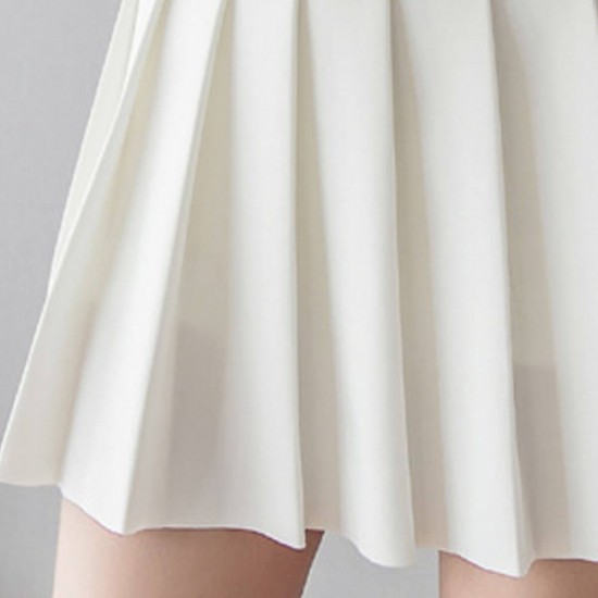 Tremour High Waist Elastic Pleated Mini Skirt - White image