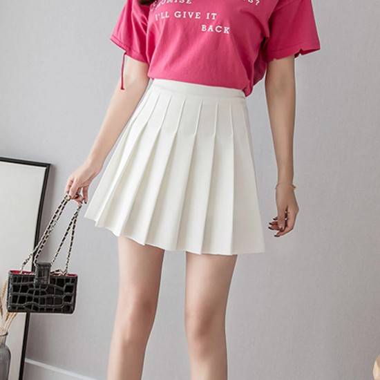 Tremour High Waist Elastic Pleated Mini Skirt - White image