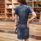 Knee-Length V Neck Body-con Casual Denim Dress - Dark Blue image