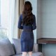 Female Tide Long-sleeved V-Neck Denim Midi Dress - Blue image