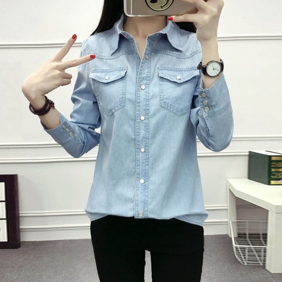 New Denim Dual Pocket Long Sleeve Shirt - Light Blue image