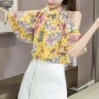 Floral Print Off Shoulder Casual Chiffon Blouse - Yellow