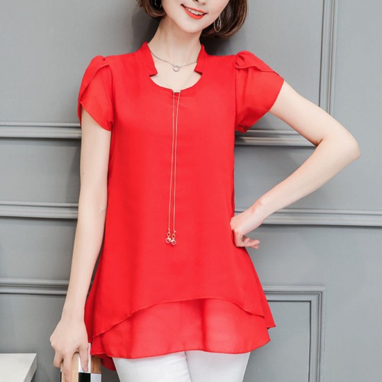 red chiffon shirt