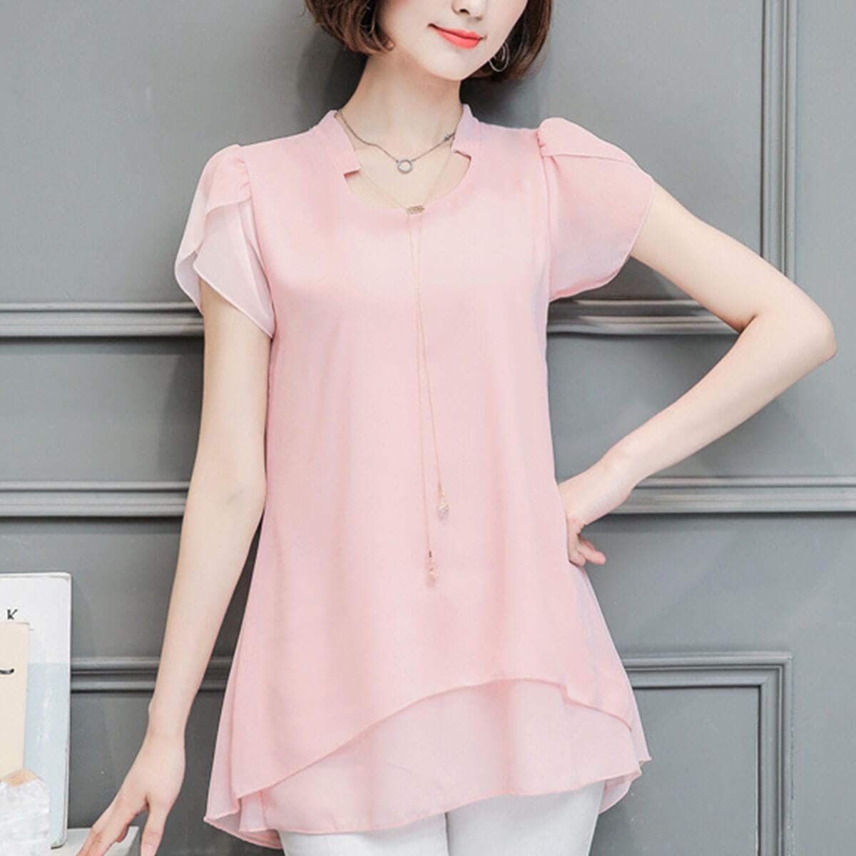 Buy Butterfly Sleeves Casual Chiffon 