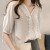 V-neck lace design Patched Buttons Up Shirt - White