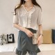 V-neck lace design Patched Buttons Up Shirt - White image