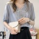 V-neck lace design Patched Buttons Up Shirt - Grey image