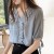 V-neck lace design Patched Buttons Up Shirt - Grey