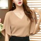 Sexy Loose Butterfly Sleeves V-neck Casual Shirt - Brown image