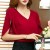 Women's Loose Butterfly Sleeves V-neck Casual Shirt - Red