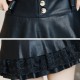 Faux Leather Multilayer Flare Lace Sexy Puff Skirt -Black image
