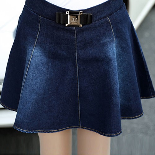 Female Blue Denim Zipper Jacket With Skirt - Blue image