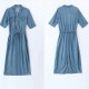 Ladies Elastic Waist Loose Denim Dress - Blue image