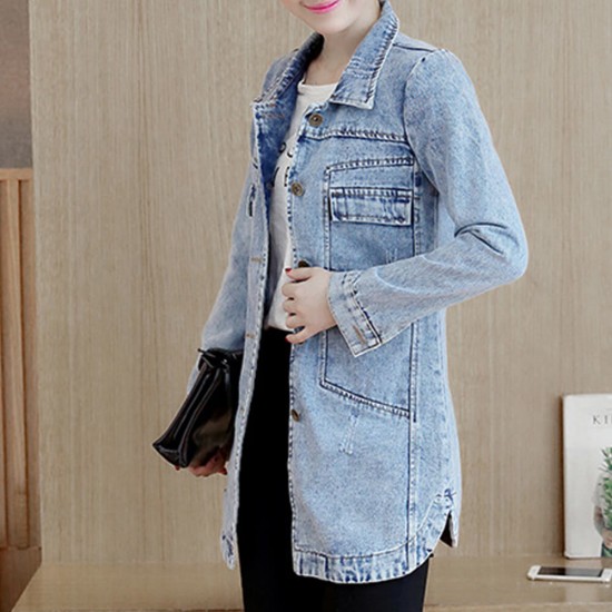 Mid Length Casual jeans Button Denim Jacket Top 