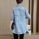 Mid Lenght Jeans Casual Button Denim Jacket Top -Blue image