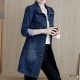 Mid Length Jeans Casual Button Denim Jacket Top -Dark Blue image