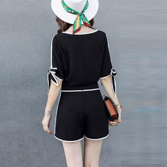 High Quality Elegant Chiffon Two Piece Dress- Black image