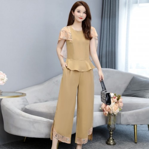 Lotus Leaf Short Sleeve Wide-leg chiffon Dress - Brown image