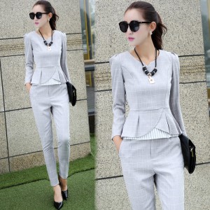 Plaid Casual Cotton and Linen Two piece Suit - White