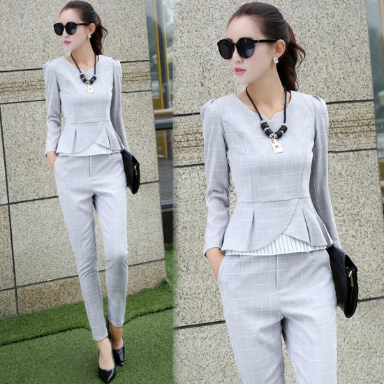 Plaid Casual Cotton and Linen Two piece Suit 
