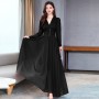 Thin Waist Chiffon Long-Sleeved Maxi Dress – Black