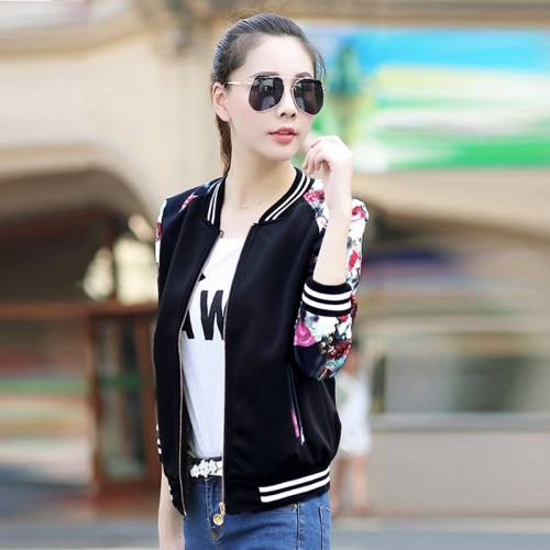 Floral Blackpink Streetwear Long Sleeve Jacket - Black image