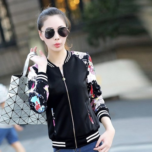 Floral Blackpink Streetwear Long Sleeve Jacket - Black image