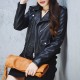 Elegent Bright Color Casual PU Leather Jacket - Black image