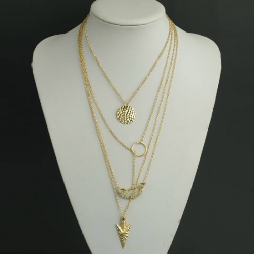 Women Fashion Multi Layered Necklace with Angle Wings-Golden image