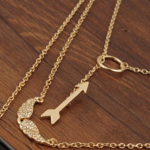 Women Fashion Multi Layered Necklace with Angle Wings-Golden image