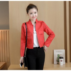Short Section Women Casual Leather jacket - Red