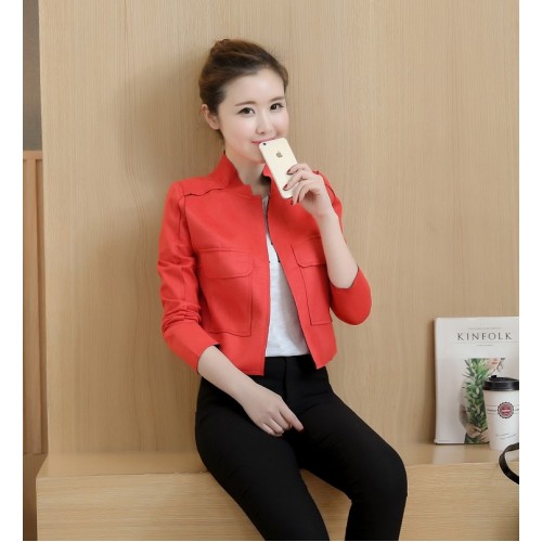 Short Section Women Casual Leather jacket - Red image
