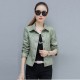 Button Design Faux Leather Trucker Jacket - Green image