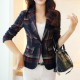 Red Green Plaided Slim Blazer Wome Jacket - Red image