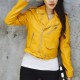 Elegent Bright Color Casual PU Leather Jacket - Yellow image