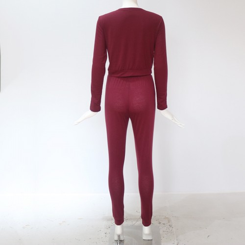 Long Sleeve Striped Pants Trousers Jogging Suit - Maroon image