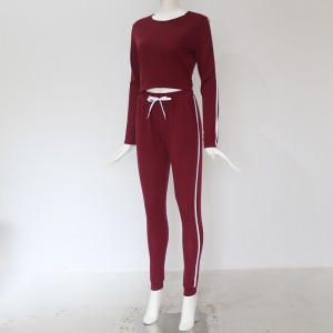 Long Sleeve Striped Pants Trousers Jogging Suit - Maroon