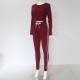 Long Sleeve Striped Pants Trousers Jogging Suit - Maroon image