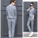 Stripe Contrast 2Pcs Sweater Pants Track Suit -Grey image