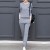Stripe Contrast 2Pcs Sweater Pants Track Suit -Grey