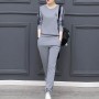 Stripe Contrast 2Pcs Sweater Pants Track Suit -Grey