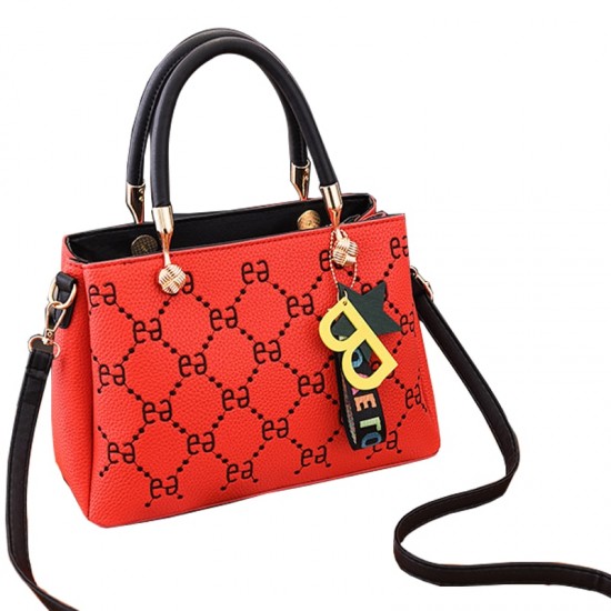 Designer Print Inclined Leather Shoulder Handbag-Red image
