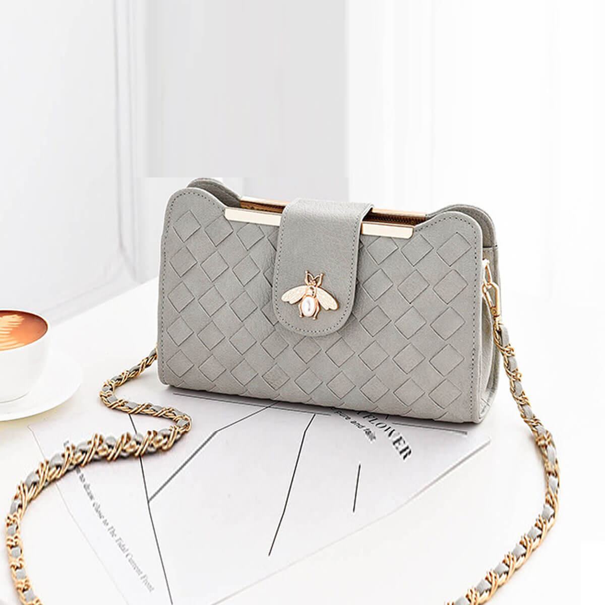 grey chain bag