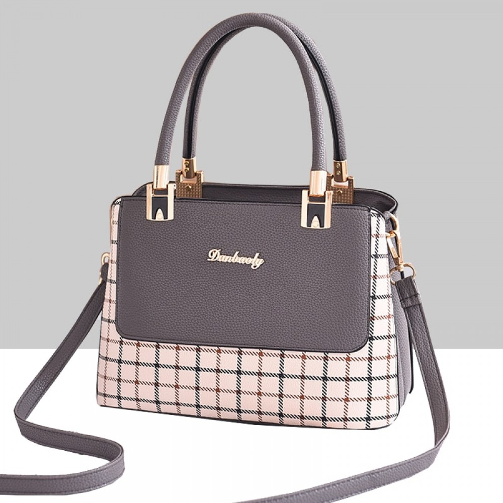 Buy Tote Checks Prints Shoulder Handbag-Grey | Look Stylish | DressFair.com