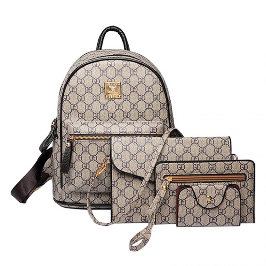 Designer Retro Four Piece Backpack & Handbag Set-Grey image