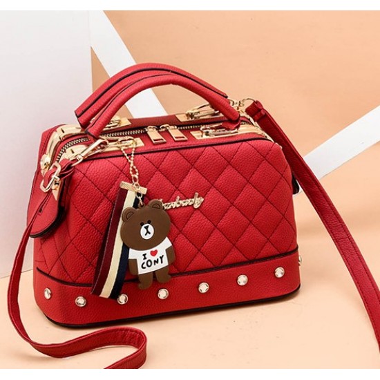 Quilted Premium women Crossbody Handbag-Red image