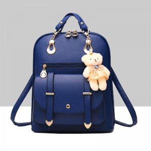 Teddy Bear Hanging Stylish Leather Backpack-Blue
